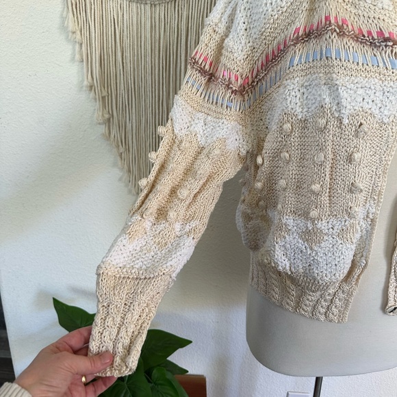 Handmade in Ireland Alpaca Cream and White Women's Cardigan Medium - Picture 2 of 10